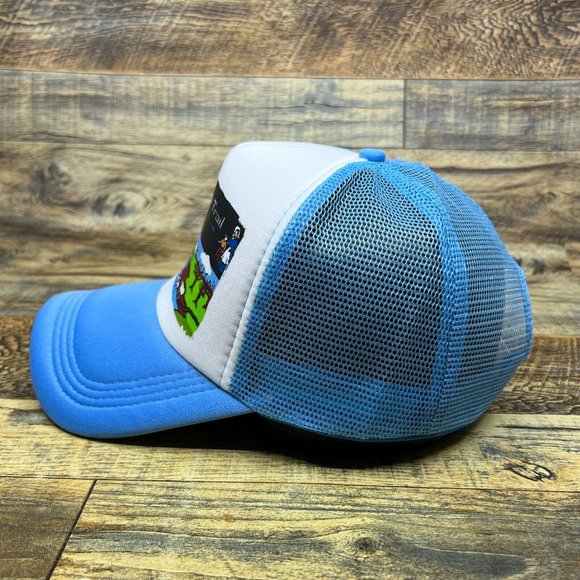The Oregon Trail Mens Trucker Hat Baby Blue Snapback 80s Computer Game Ball Cap - Picture 4 of 8